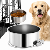 Secure dog crate bowl with clamp holder for cleaner feeding