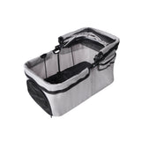 Smooth rolling pet stroller with 360° rotating front wheels and suspension.