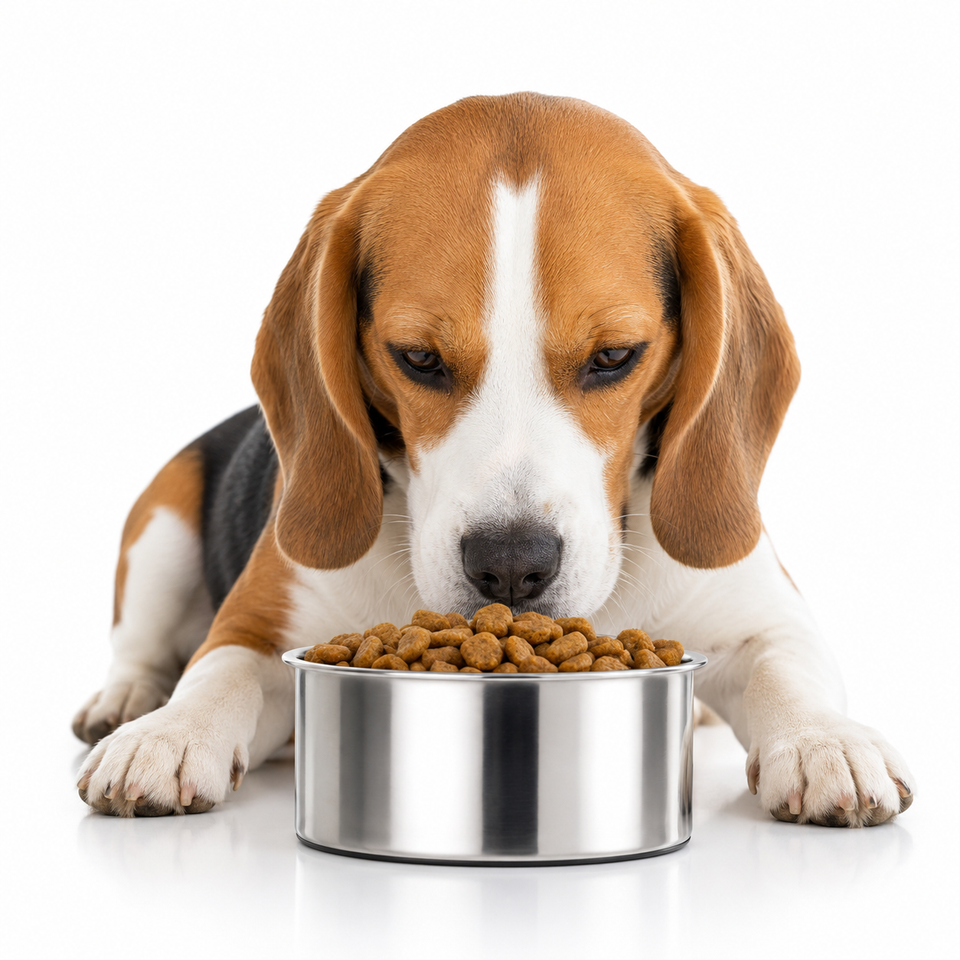 Stainless steel hanging dog bowl attached to a pet crate with clamp holder